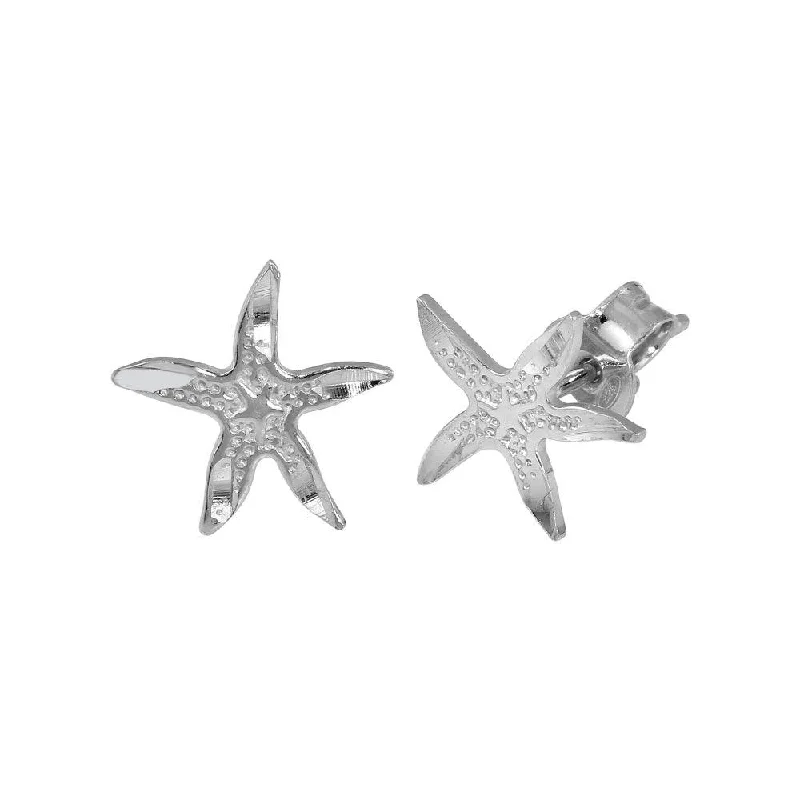 Hoop earrings with braided patterns for a detailed and textured finish-Rhodium Plated 925 Sterling Silver DC Starfish Earrings - ECE00044RH