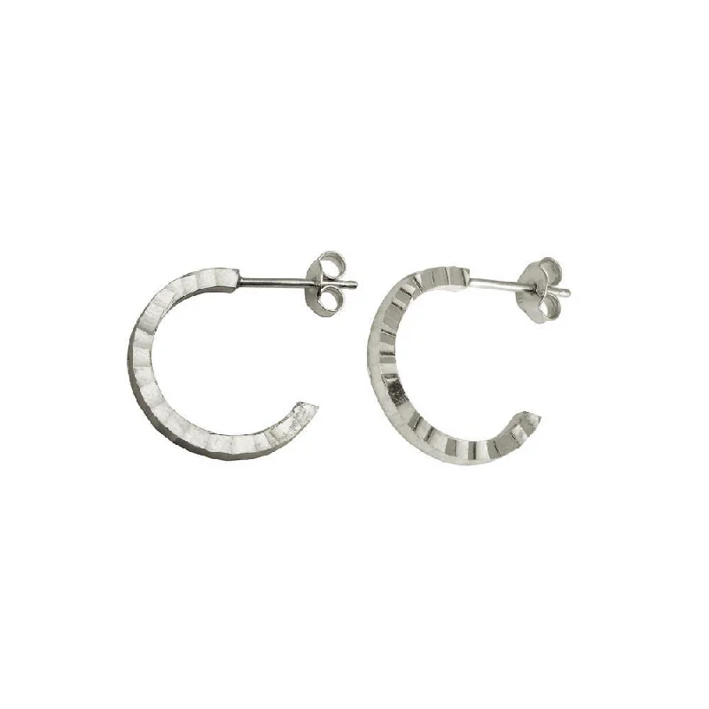 Best hoop earrings with vintage rhinestone embellishments for a retro-glam effect-Rhodium Plated 925 Sterling Silver Diamond Cut Semi Hoop Earrings 20mm - ECE00031RH