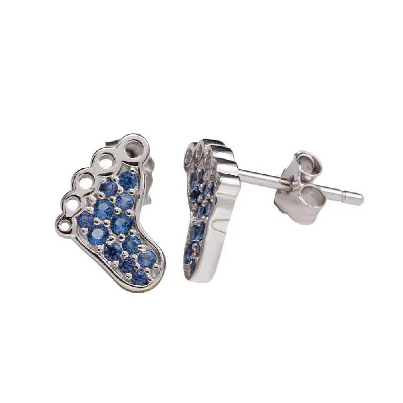 Best hoop earrings with snake-inspired designs for an edgy and fierce vibe-Rhodium Plated 925 Sterling Silver Foot Earrings with Blue CZ - STE01157BLUE