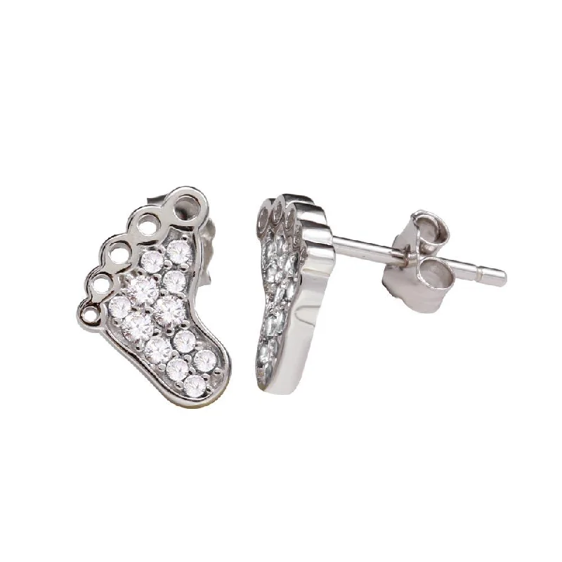 Best hoop earrings with minimal embellishments for a sleek and modern look-Rhodium Plated 925 Sterling Silver Foot Earrings with Clear CZ - STE01157RH