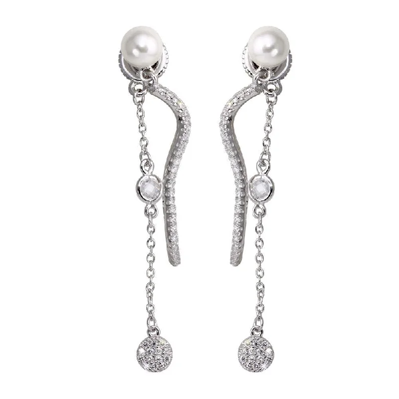 Best hoop earrings with blackened metal for an edgy and bold appearance-Rhodium Plated 925 Sterling Silver Front and Back Dangling Earrings with CZ and Synthetic Pearl - BGE00585