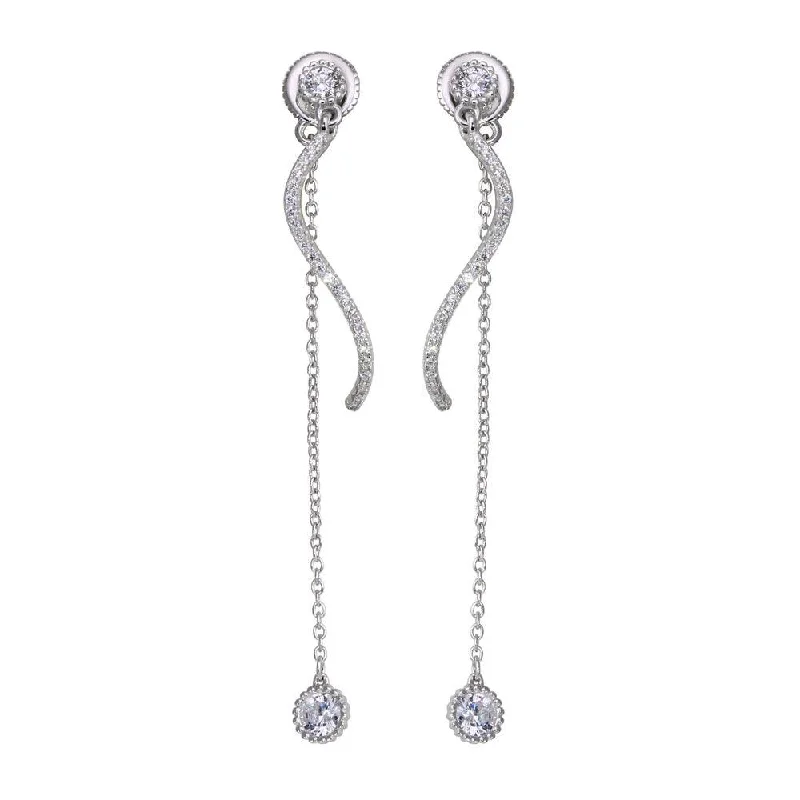 Hoop earrings with open designs for a modern, lighthearted vibe-Rhodium Plated 925 Sterling Silver Front and Back Dangling Earrings with CZ - BGE00586