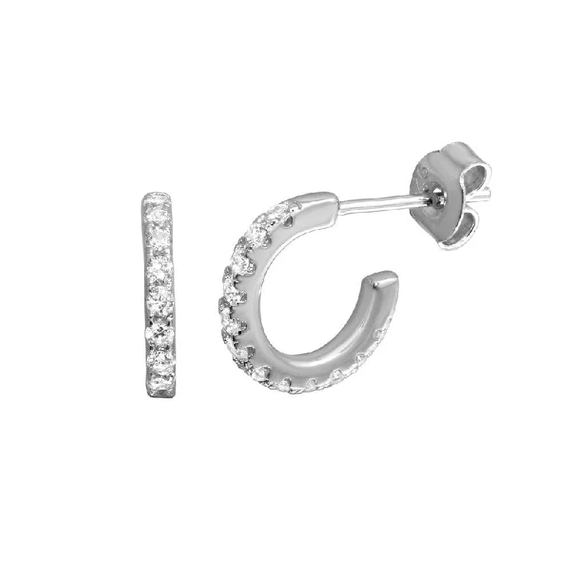 Hoop earrings with infinity loop designs for a continuous and eternal shape-Rhodium Plated 925 Sterling Silver huggie hoop Earrings with CZ - STE01173RH