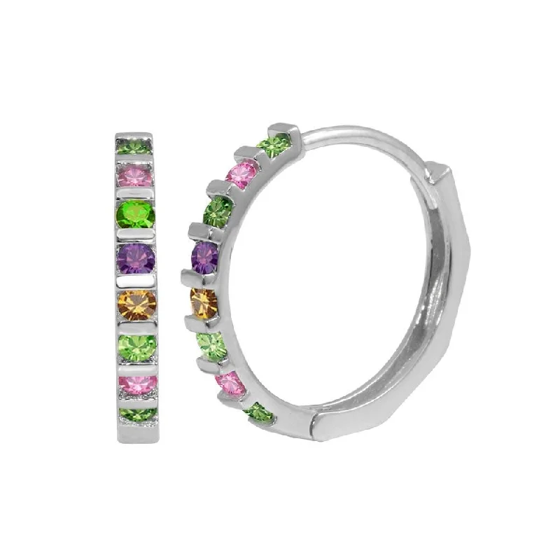 Best hoop earrings with gemstone accents for a colorful and elegant appearance-Rhodium Plated 925 Sterling Silver Multi-Colored CZ huggie hoop Earrings - GME00063RBC