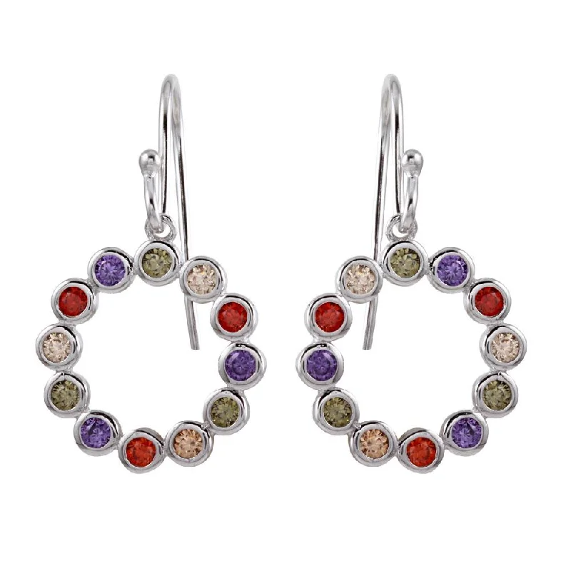 Best hoop earrings with marbled designs for a trendy and artistic effect-Rhodium Plated 925 Sterling Silver Multi-Colored CZ Open Circle Earrings - STE01140