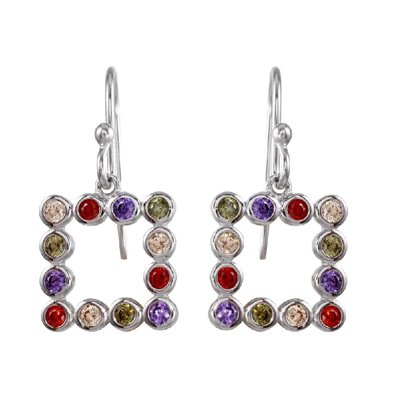 Best hoop earrings with satin ribbons for a soft, feminine appearance-Rhodium Plated 925 Sterling Silver Multi-Colored CZ Open Square Earrings - STE01139