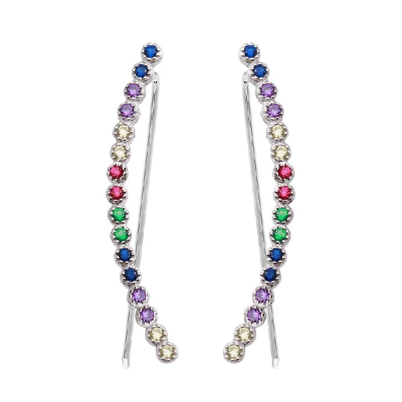 Hoop earrings with a matte finish for a sleek and sophisticated appearance-Rhodium Plated 925 Sterling Silver Multi-Colored CZ Stone Climbing Earrings - GME00071RBC