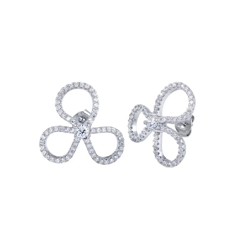 Best hoop earrings with geometric triangle shapes for a modern, chic design-Rhodium Plated 925 Sterling Silver Open Clover Leaf CZ Earrings - BGE00619