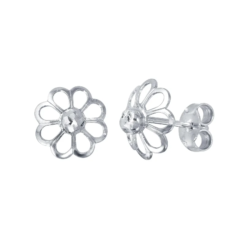 Hoop earrings with dangling charms for a playful and fun look-Rhodium Plated 925 Sterling Silver Open DC Flower Earrings - ECE00050RH