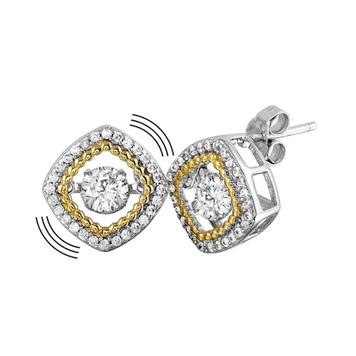 Medium hoop earrings for an everyday look with the perfect balance of style-Rhodium Plated 925 Sterling Silver Open Square Earrings with CZ - STE01134