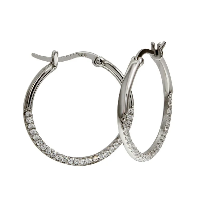 Hoop earrings with removable pendants for a versatile and customizable accessory-Rhodium Plated 925 Sterling Silver Outside CZ Hoop Earrings - BGE00570