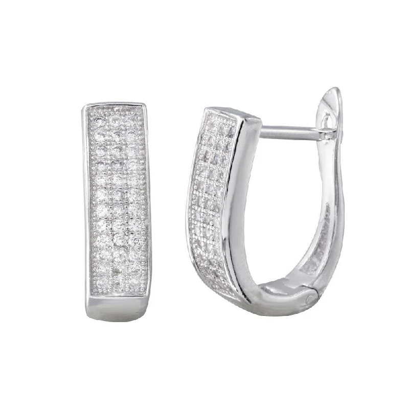 Hoop earrings with abstract wirework for an artistic, unique look-Rhodium Plated 925 Sterling Silver Round CZ Oval Inlay Hoop Earrings - BGE00617