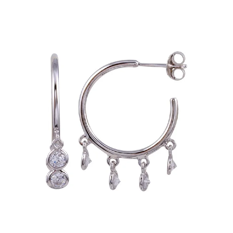 Best hoop earrings with rose gold for a romantic and warm aesthetic-Rhodium Plated 925 Sterling Silver Semi Hoop CZ Circular Earrings - BGE00635