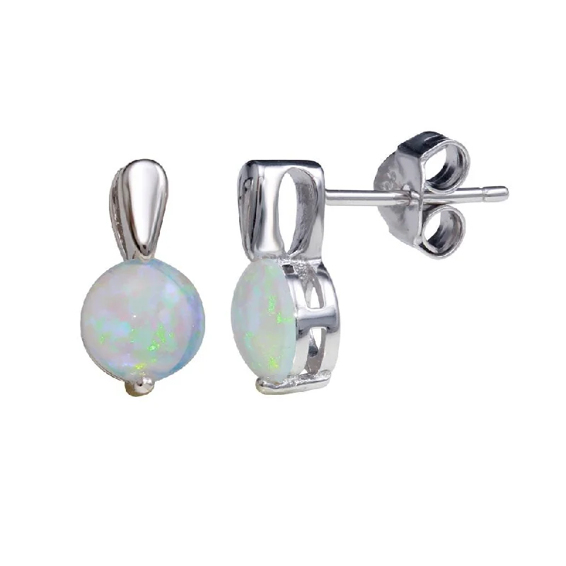 Best hoop earrings with marbled designs for a trendy and artistic effect-Rhodium Plated 925 Sterling Silver Synthetic Opal Earrings - STE01160RH