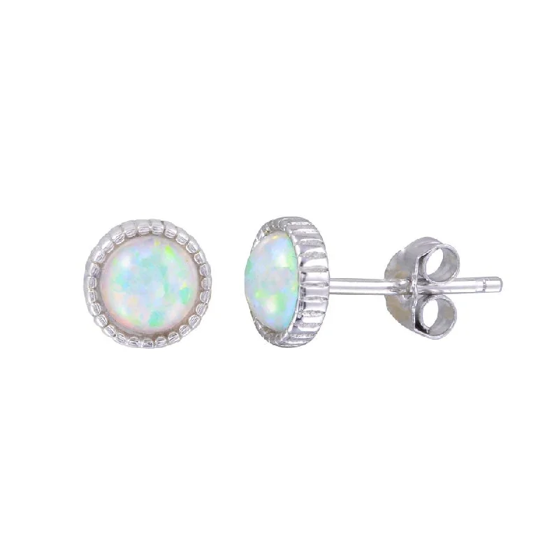 Hoop earrings with tortoiseshell designs for a chic and classic style-Rhodium Plated 925 Sterling Silver Synthetic Opal Earrings - STE01189