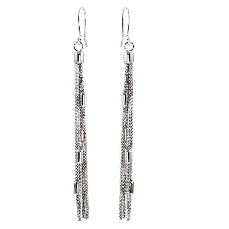 Best hoop earrings with geometric hexagon shapes for a modern, angular look-Rhodium Plated 925 Sterling Silver Tassel Earrings - ARE00011RH