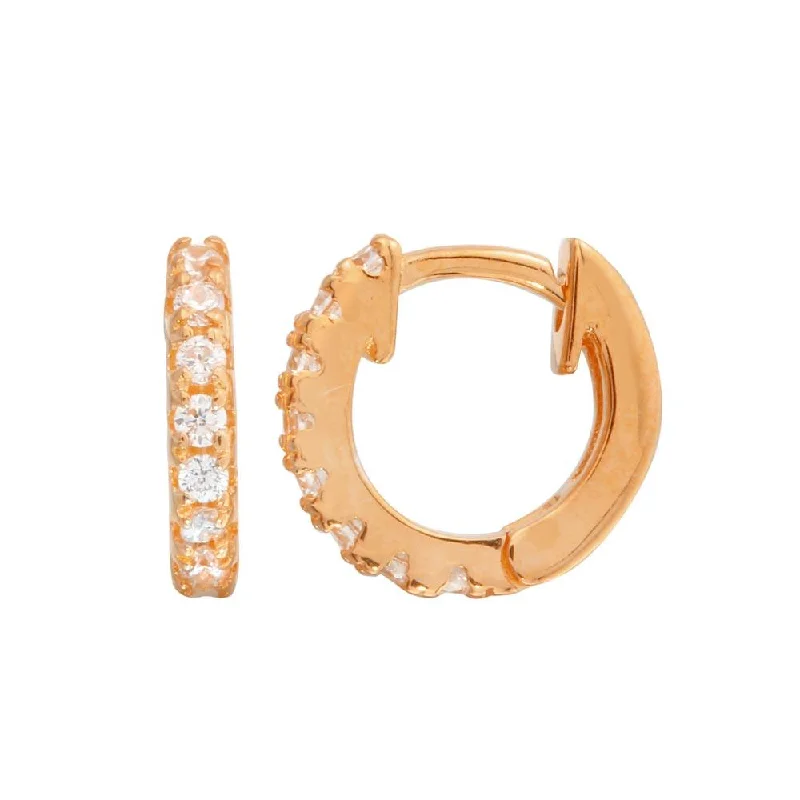 Best hoop earrings with snake-inspired designs for an edgy and fierce vibe-Rose Gold Plated 925 Sterling Silver CZ huggie hoop Earrings 9.3mm - STE01218RGP