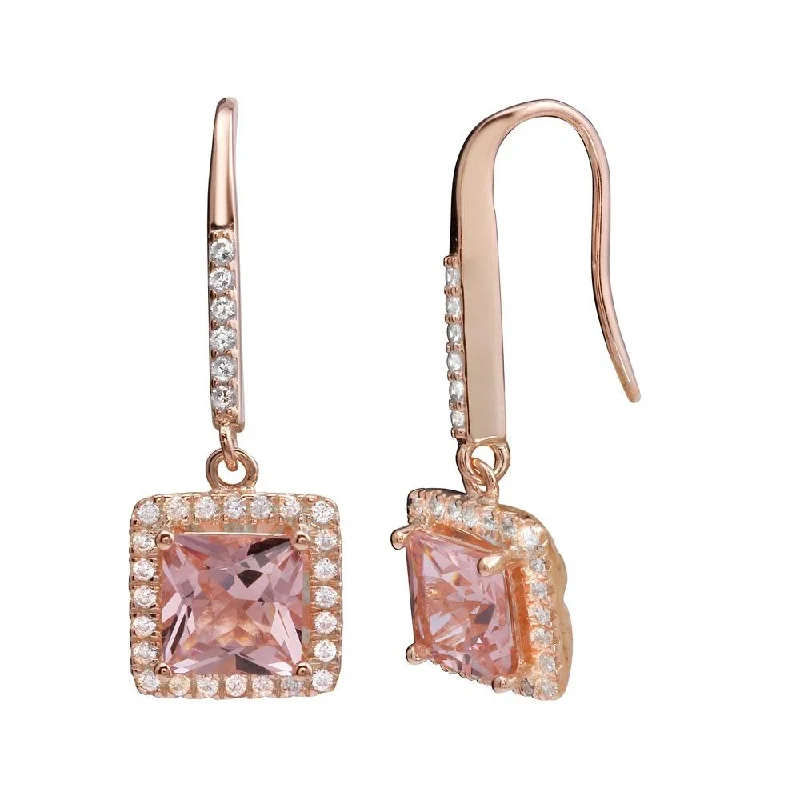 Hoop earrings with hammered copper for a warm and rustic aesthetic-Rose Gold Plated 925 Sterling Silver Dangling Square CZ Earrings - STE01153RGP