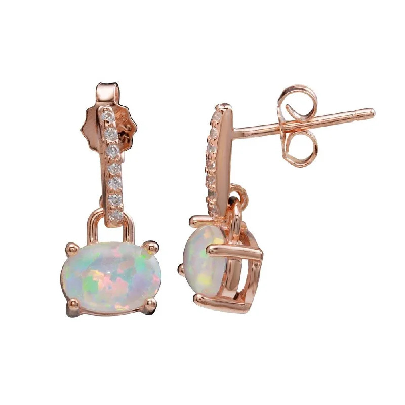 Hoop earrings with spiral designs for a dynamic and fluid look-Rose Gold Plated 925 Sterling Silver Mini Dangling Earrings with CZ and Synthetic Opal - STE01162RGP