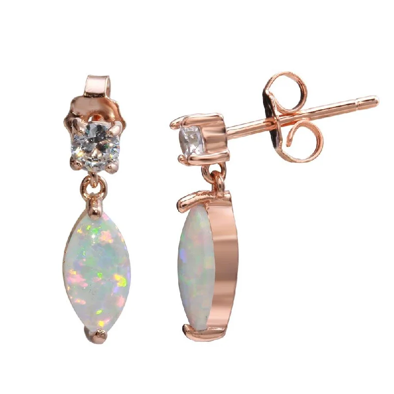 Hoop earrings with oversized pearl accents for a statement-making look-Rose Gold Plated 925 Sterling Silver Mini Dangling Oval Earrings with CZ and Synthetic Pearl - STE01163RGP