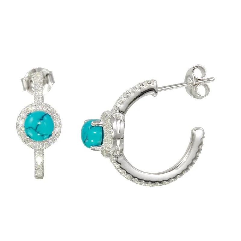 Large hoop earrings for a bold and statement-making fashion accessory-Rhodium Plated  925 Sterling Silver Semi-Hoop CZ Earrings with CZ and Aqua Stone - BGE00569AQ