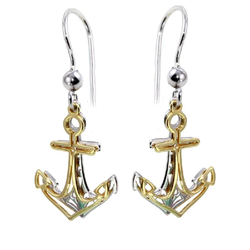 Hoop earrings with luxe velvet finishes for a rich and luxurious touch-Two-Tone 925 Sterling Silver Flat Anchor Earrings - SOE00002