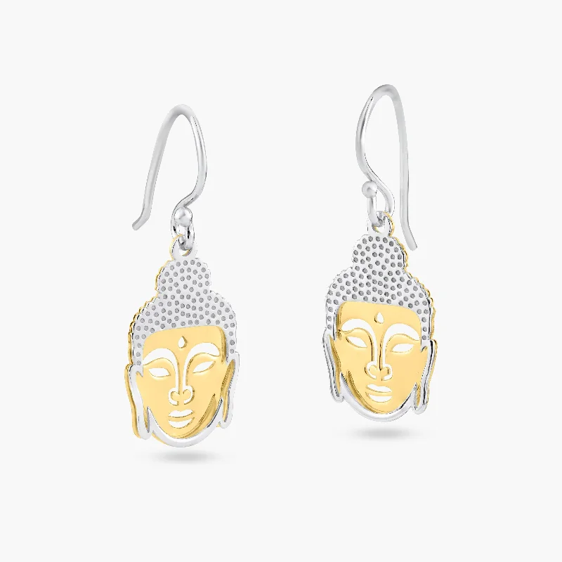 Hoop earrings with colorful beads for a fun and playful vibe-Two-Tone 925 Sterling Silver Flat Buddha Earrings - SOE00005