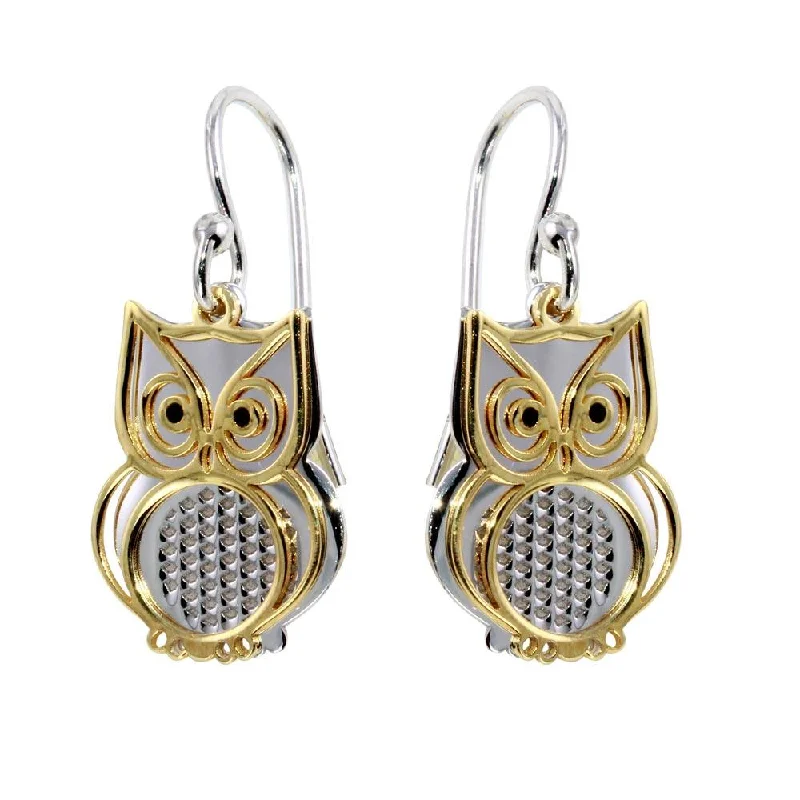 Best hoop earrings with geometric pendants for a modern, chic appeal-Two-Tone 925 Sterling Silver Flat Owl Earrings - SOE00001