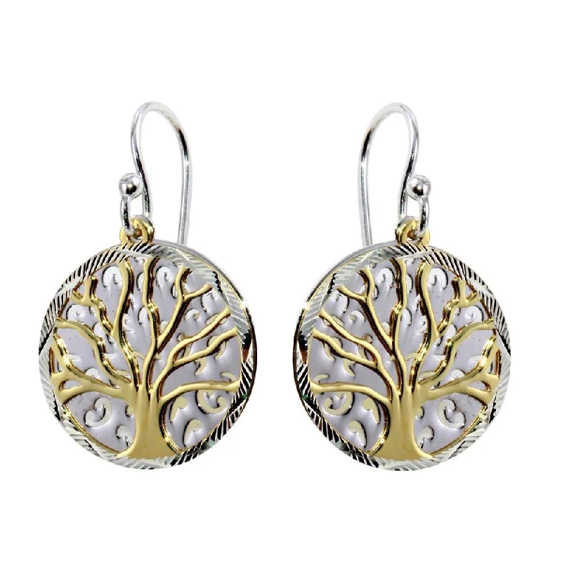 Hoop earrings with rhinestone-studded rims for a glamorous touch-Two-Tone 925 Sterling Silver Flat Tree Earrings - SOE00003