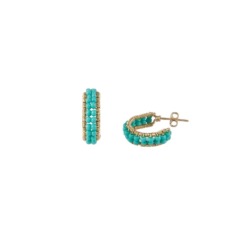 Hoop earrings with multi-tone finishes for a colorful and layered effect-XS Beaded Huggies - TURQUOISE