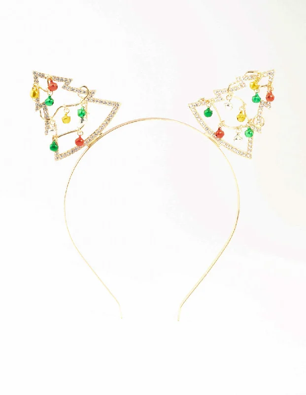 Hoop earrings with dangling charms for a playful and fun look-Yellow, Green & Red Bells Gold Headband